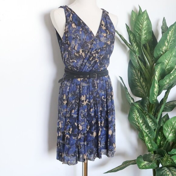 Charlotte Ronson Blue Abstract Print Silk Chiffon Sleeveless Flowy Dress Size 2 - Picture 8 of 13